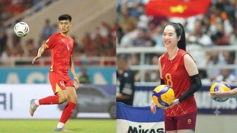 Quang Kiệt và Thanh Thúy cầm cờ Việt Nam tại lễ khai mạc ASIAD 2026